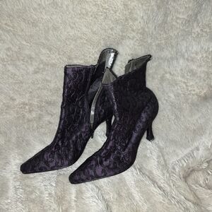 Apostrophe Black and Purple Fabric Brocade Boots